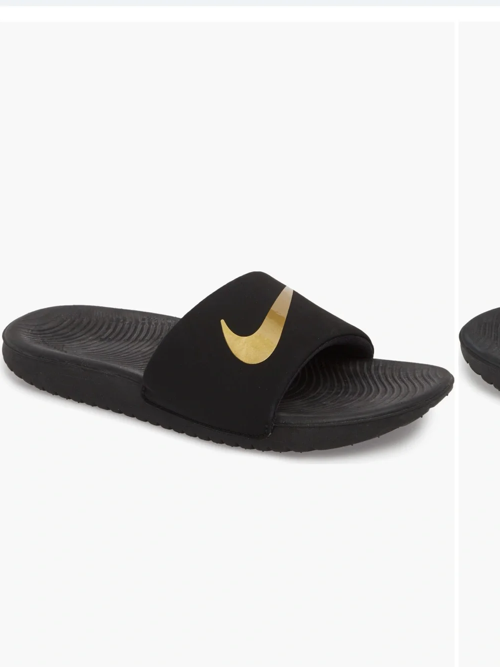 Nike Black Slide with Gold Swoosh Logo